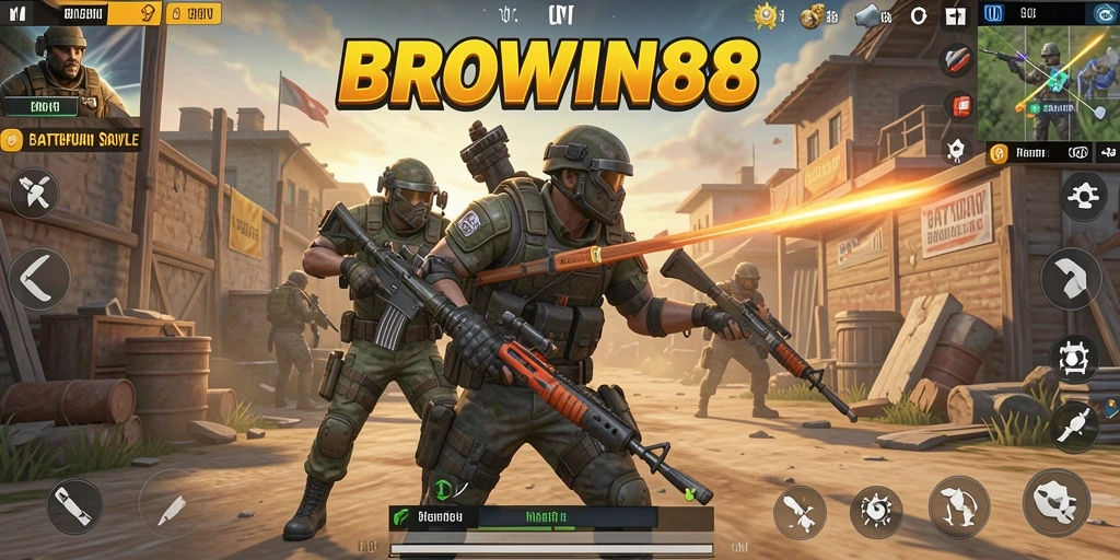 Screenshot BROWIN88 menampilkan aksi intens dalam pertempuran Battle Royale.