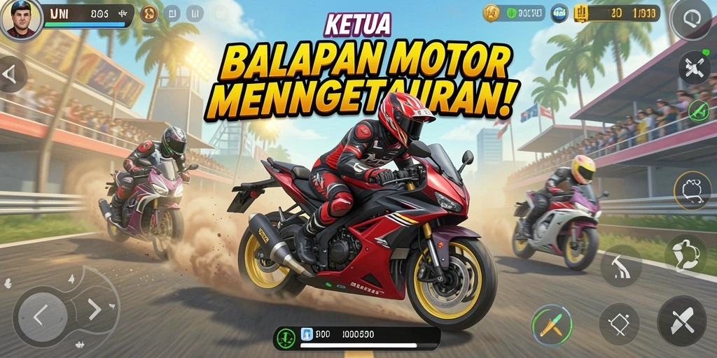 Tampilan balapan motor yang intens dan mendebarkan.