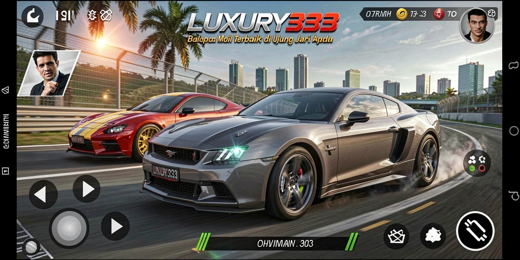 Tampilan gameplay LUXURY333 dengan balapan mobil yang mendebarkan.