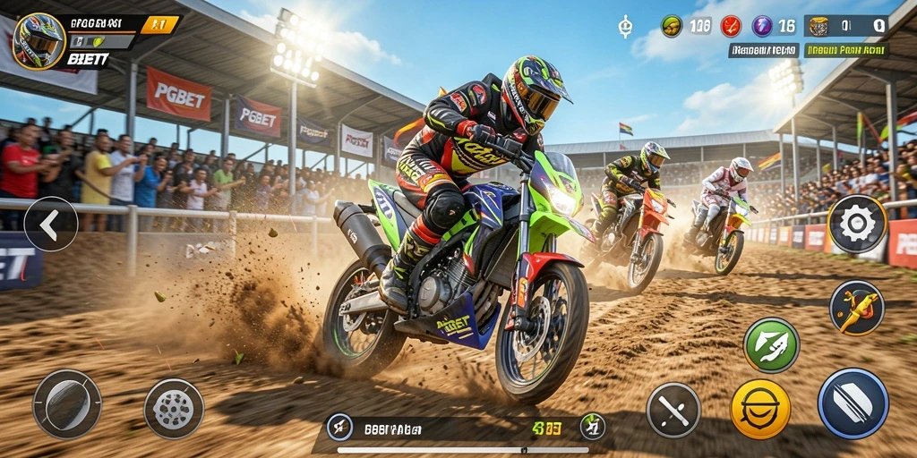 Tampilan gameplay PGBET dengan aksi balapan motor yang mendebarkan.