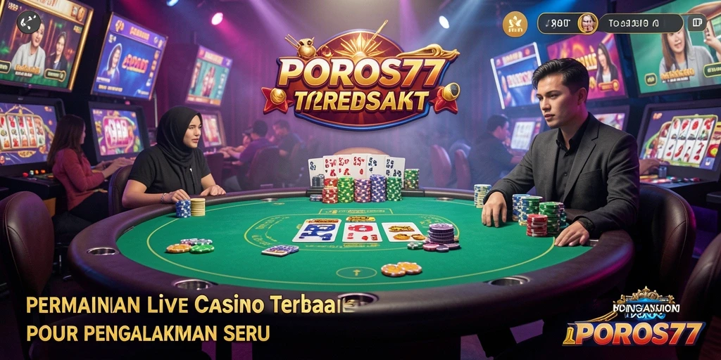 Screenshot gameplay POROS77 yang menampilkan dealer langsung dan permainan seru.
