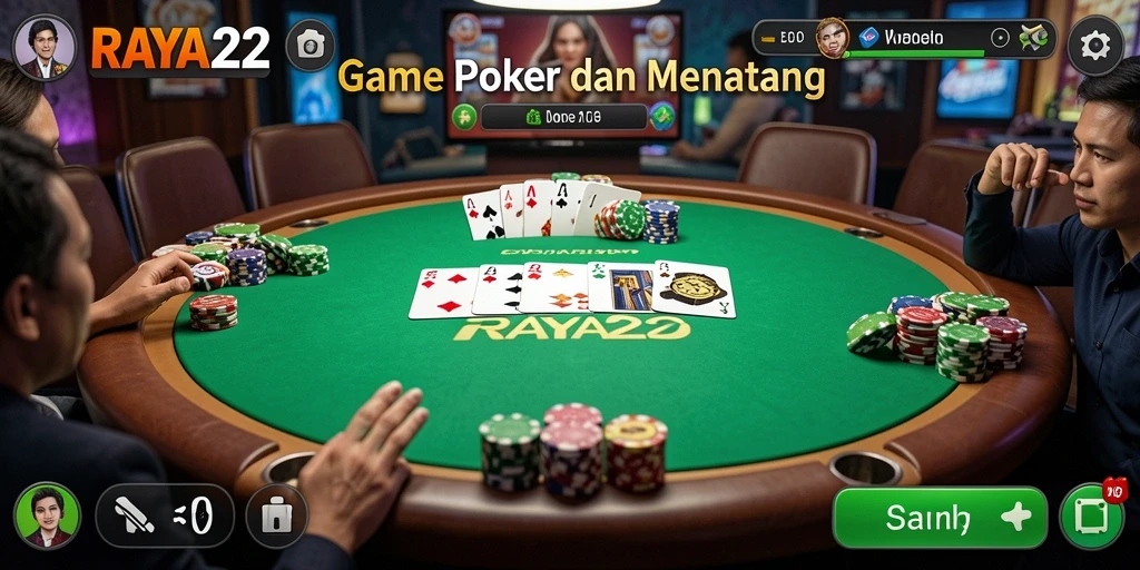Tampilan gameplay seru dalam RAYA22 saat bermain Poker online.
