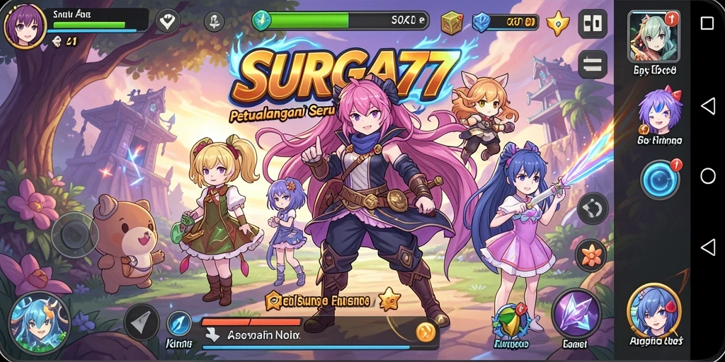Tampilan gameplay SURGA77 yang memukau dengan karakter anime favorit.