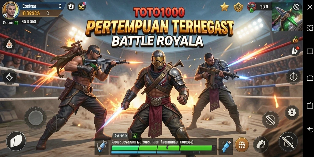 Screenshot TOTO1000 menampilkan aksi seru di medan tempur Battle Royale.
