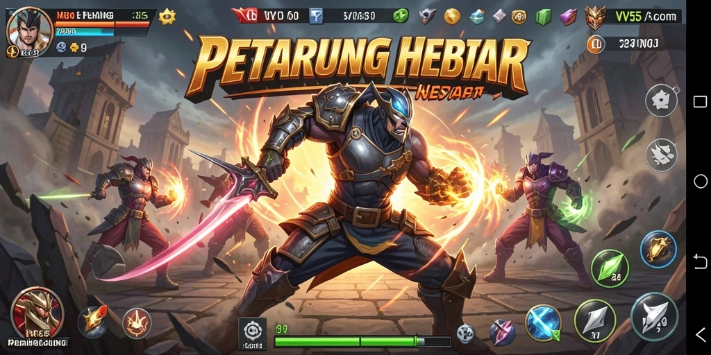 Screenshot gameplay VV55 menunjukkan aksi pertarungan yang seru dan kompetitif.